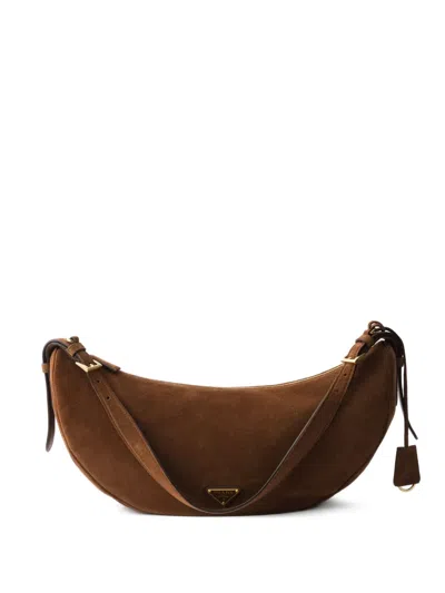 Prada Large Suede Shoulder Bag In Brown