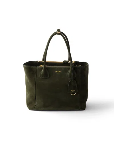 Prada Large Suede Tote Bag In Forest