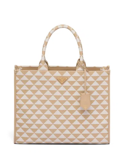Prada Large Symbole Embroidered Tote Bag In Neutrals