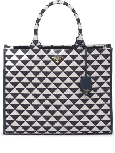 Prada Large Symbole Leather Tote Bag In Blue