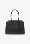 Prada Large Shopping Bag In Black Leather In Black