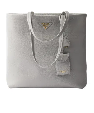 Prada Large Leather Tote Bag In Granite Gray