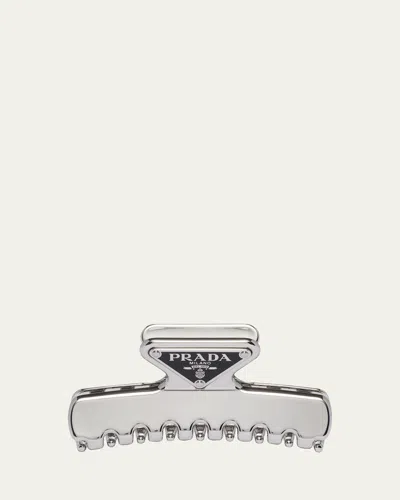 Prada Large Triangle Logo Jaw Hair Clip In Acciaio