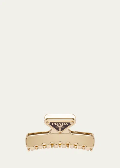 Prada Large Triangle Logo Jaw Hair Clip In Gold