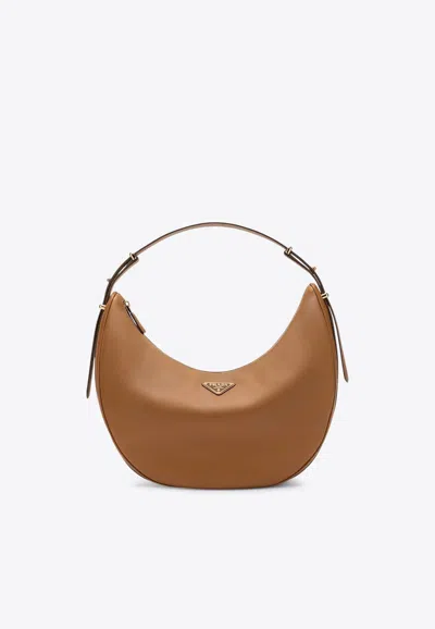 PRADA LARGE TRIANGLE LOGO LEATHER SHOULDER BAG