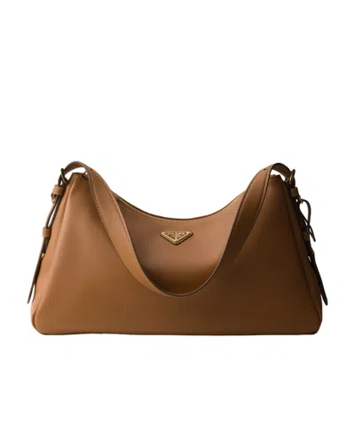 Prada Large Triangle-logo Shoulder Bag In Caramel Color