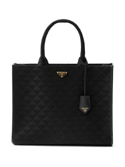 Prada Large Triangle-logo Tote Bag In 黑色