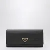 Prada Envelope Flap Leather Slim Wallet In Black