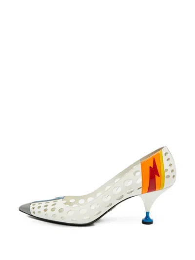 Pre-owned Prada Laser-cut Pointed-toe Pumps In White