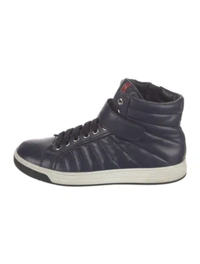 Pre-owned Prada Late 2000's - Early 2010's Leather Athletic Sneakers In Blue