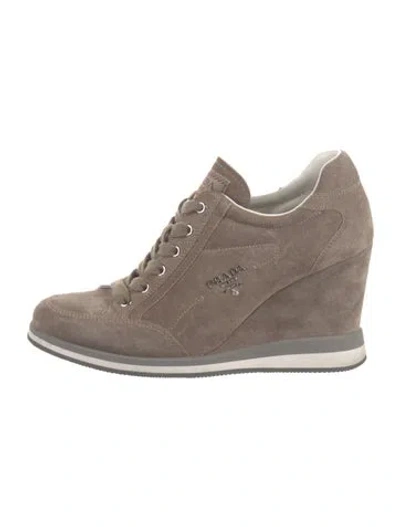 Pre-owned Prada Late 2000's - Early 2010's Suede Wedge Sneakers In Gray