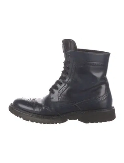 Pre-owned Prada Late 2000's - Early 2010's Wingtip Combat Boots In Blue