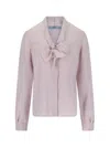 Prada Bow Detail V Neck Long Sleeves Top In Pink