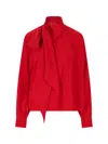 Prada Marocaine Offset Button Silk Top With Scarf In Red