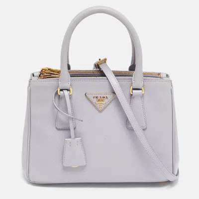 Pre-owned Prada Lavender Saffiano Lux Leather Small Galleria Double Zip Tote