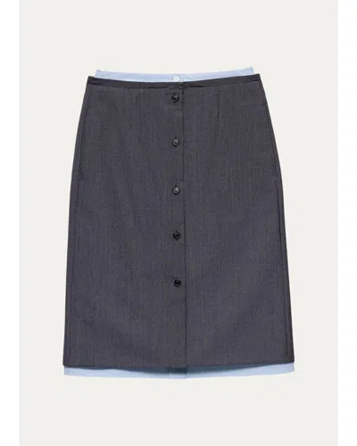 Prada Layered Button-front Tailored Skirt In Gray
