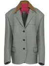 Prada Single-breasted Long-sleeved Leather Jacket In Grey