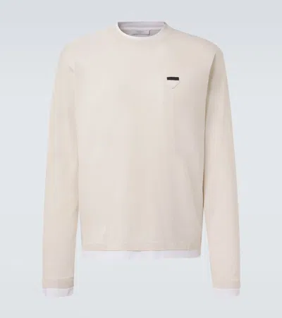 Prada Mens Neutral Layered-effect Long-sleeved Cotton T-shirt In White