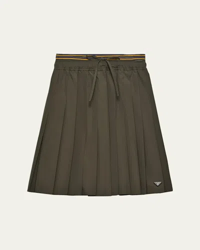 Prada Layered Cotton Pleated Pull-on Skirt In Green
