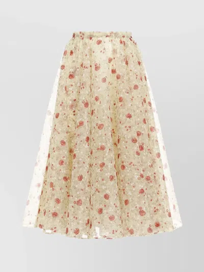 PRADA LAYERED FLORAL MIDI SKIRT
