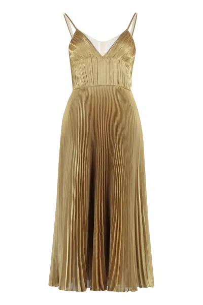 Prada Layered Gold Pleated Midi Dress
