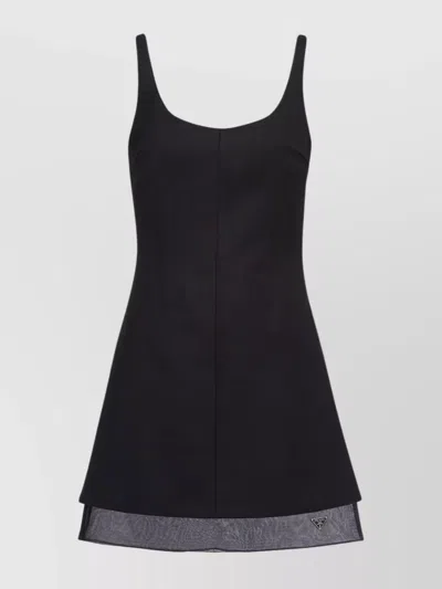 PRADA LAYERED HEM WOOL DRESS WITH SCOOP NECKLINE