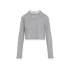 Prada Cotton T-shirt Cropped Length Long Sleeves In Gray