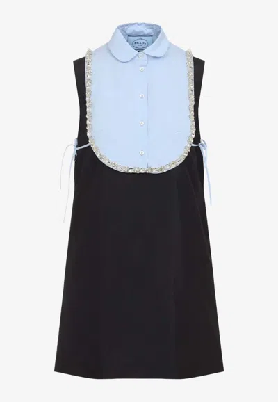 Prada Layered Shift Mini Dress In Black