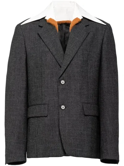 Prada Layered Wool Blazer In Black
