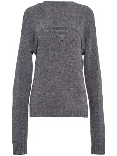 Prada Cut-out Detail Jumper In Grey