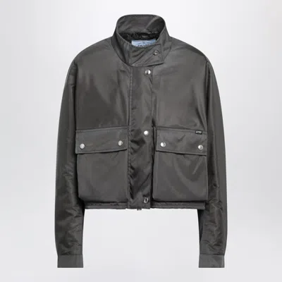 Prada Cropped Jacket High Collar Front Pockets In Gray
