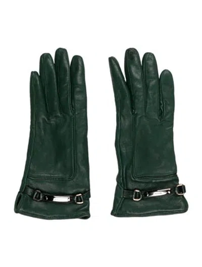 Pre-owned Prada Leasther Gloves In Green