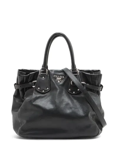 Pre-owned Prada Leather 2way Tote Bag In Black