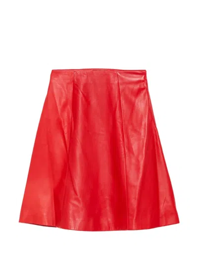 Pre-owned Prada Leather A-line Skirt In Red