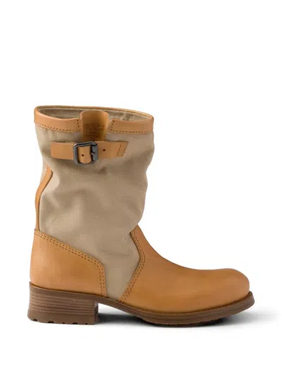 Prada Womens Neutral Leather And Canvas Boots Eur 39 / 6 Uk In Multi
