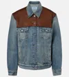 Prada Womens Blue Logo-embellished Denim And Leather Blouson Jacket Xs In Multi