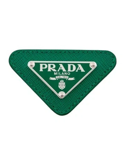 Pre-owned Prada Leather & Enamel Triangle Pin Brooch In Green