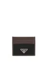 Prada Leather And Fabric Card Holder In Brown