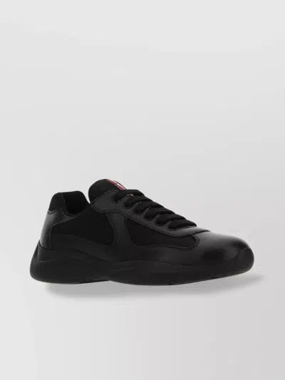 Prada Leather And Fabric Sneakers With Mesh Panels