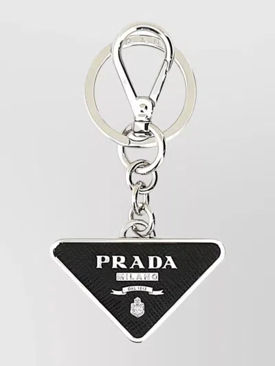 Prada Leather And Metal Keychain In Black