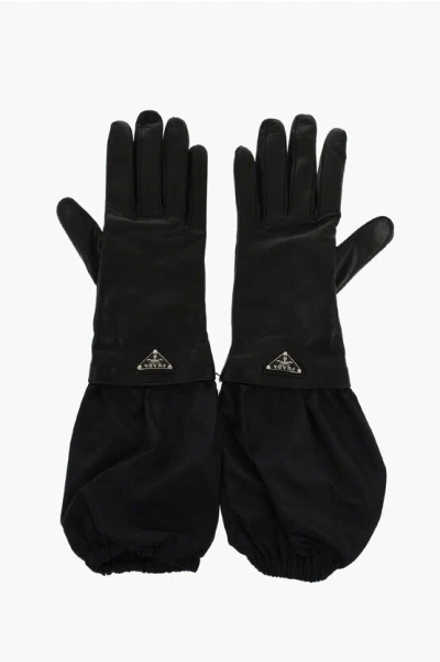 Prada Leather And Nylon Glovers With Embossed Logo