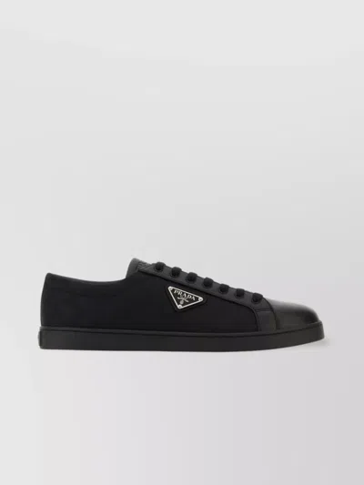 Prada Leather And Nylon Round Toe Trainers In Black