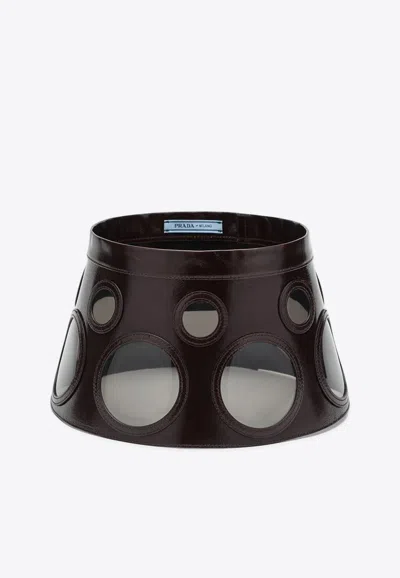 Prada Leather And Plexiglass Visor Hat