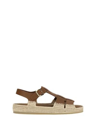 Prada Leather And Raffia Sandals