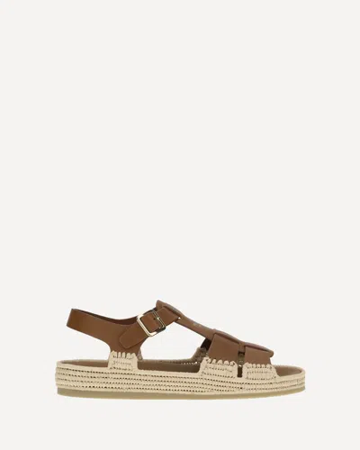 Prada Leather And Raffia Sandals In Brown