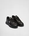 Prada Side Triangular Logo Low-cut Laced Casual Sneakers In Black
