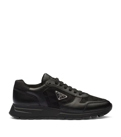 Prada Leather And Re-nylon Sneakers In Black