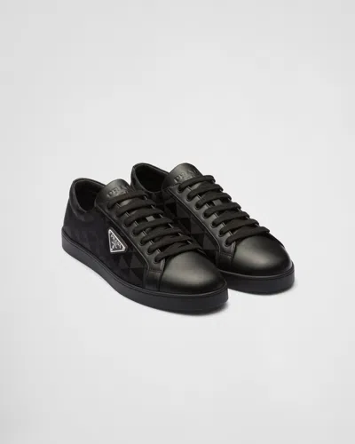 Prada Leather And Re-nylon Sneakers In Black