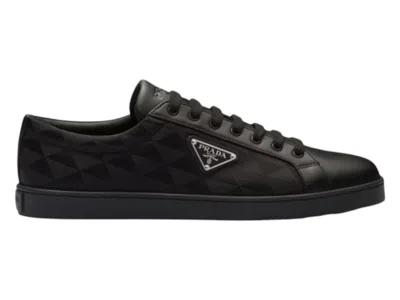 Pre-owned Prada Leather And Renylon Sneakers (women's) In Black