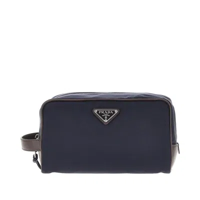 Prada Leather And Re-nylon 'speedrock' Pouch In Blue